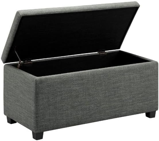 Photo 1 of Amazon Basics Upholstered Storage Rectangular Ottoman and Entryway Bench, Polyester, Charcoal Gray, 90.17 cm (W) × 41.91 cm (D) × 43.18 cm (H).
