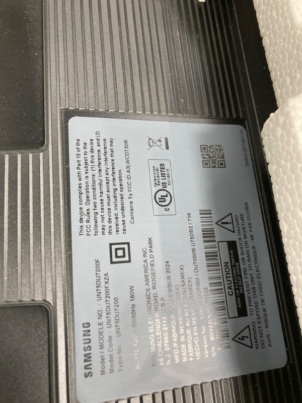 Photo 1 of ***PARTS ONLY***
SAMSUNG 75-Inch Class Crystal UHD 4K DU7200 Series HDR Smart TV w/Object Tracking Sound Lite, PurColor, Motion Xcelerator, Mega Contrast, Q-Symphony (UN75DU7200, 2024 Model)