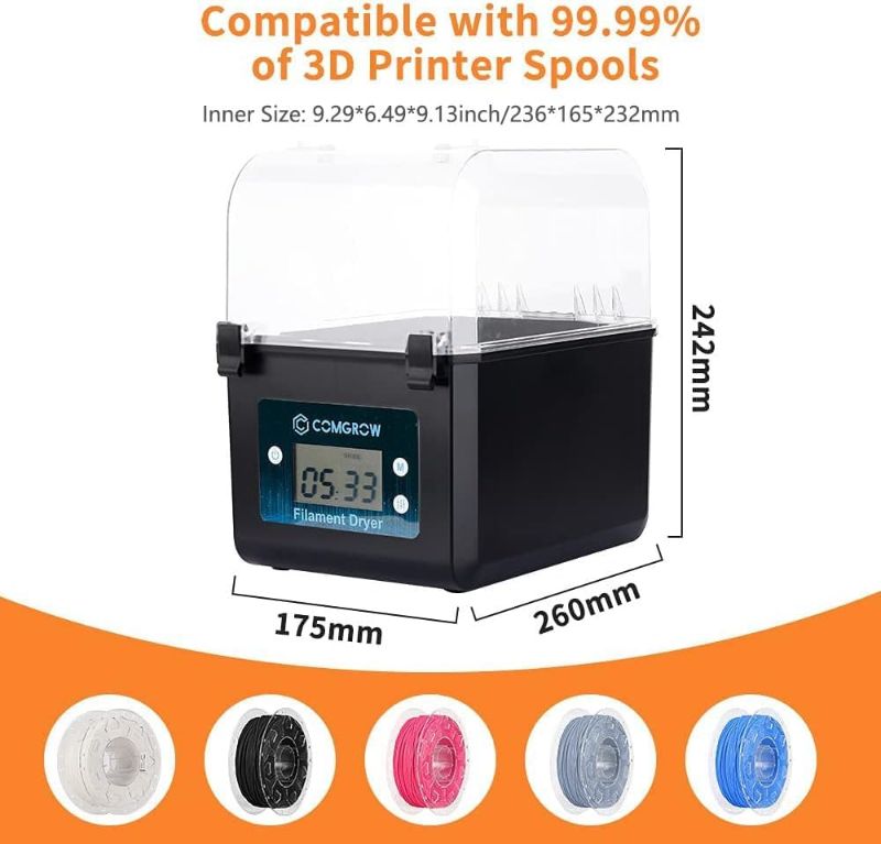 Photo 1 of Comgrow Filament Dryer, Upgraded Filament Dry Box, Large-Capacity 3D Filament Dehydrator for 2KG Filament, Compatible with 1.75mm, 2.85mm and PLA PETG TPU ABS Material
