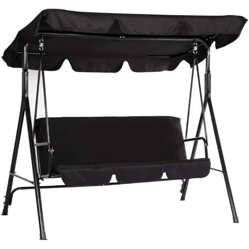 Photo 1 of 
YODOLLA 3-Seat Outdoor Steel Porch Swing with Canopy, Swing Glider-Black, Free Standing Porch Swing