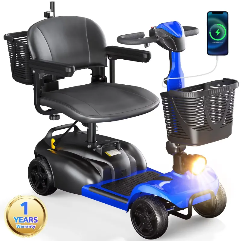 Photo 1 of 
SACVON 4 Wheels Mobility Scooter with Cane Holder for Seniors, Electric Folding Wheelchair Device for Travel, Blue