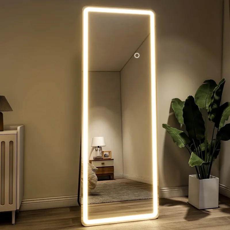 Photo 1 of 
BEAUTYPEAK 64" x 21" LED Rectangle Full Length Mirror Standing Floor Mirror with Safe Corners,White