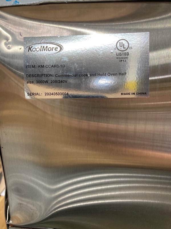Photo 1 of *** PLEASE SEE THE PHOTOS WITH DAMAGES***KoolMore KM-CCAH3-1D Half-Size One Door Commercial Cook and Hold Oven 3,000 W and 208/240V, UL Listed in Stainless-Steel