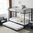 Photo 1 of Zimtown Twin over Twin Bunk Bed with Trundle, Heavy Duty Metal Bed Frame with Safety Rail Side Ladders for Dormitory Bedroom Boys Girls Adults,No Box Spring Needed (Black)