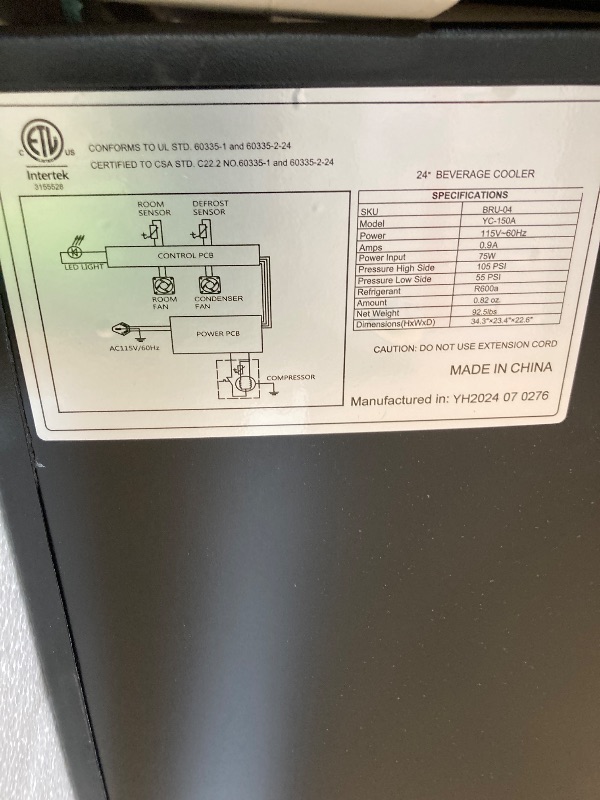 Photo 1 of ***DOES NOT STAY COOL**EUHOMY 24 Inch Beverage Refrigerator, 180 Can Built-in Beverage Cooler, Under Counter Beer Fridge with Glass Door for Soda, Water, Wine - For Kitchen, Bar or Office