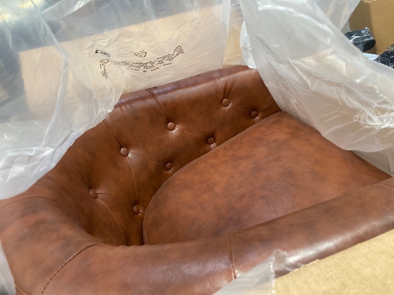 Photo 1 of ++SIMILAR++DREAMSIDEA Accent Chair, Upholstered Faux Leather Barrel Chair with Nailed Trim, Comfy Club Armchair for Reading Living Room Bedroom Waiting Room (Rust, Set of 1)