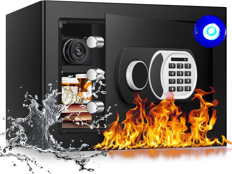 Photo 1 of 1.3 Cu Ft Safe Box, Small Safes for Home Documents Use, Digital Security Box with Electronic Keypad, Smart Alert System, Spare Keys, Removable Shelf, LED Light, Anti-Theft Safety Box