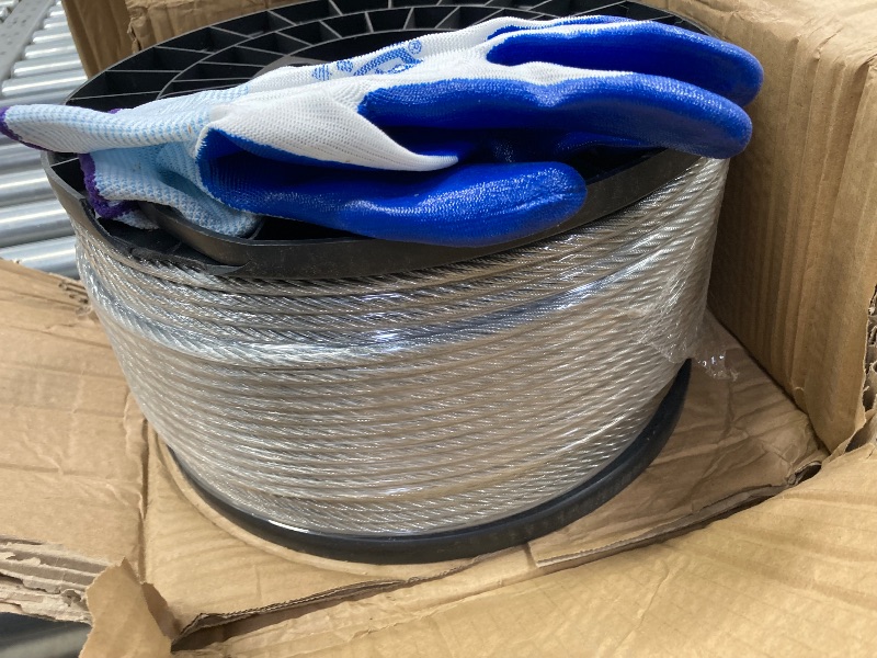 Photo 1 of 1/4" Stainless Steel Cable,7x19 Strand Aircraft Wire Rope,Cable for Heavy Duty Applications,Zip Iine and Outdoor Pulley Cables,Deck Railing, with Gloves,Breaking Strength 6400 Ibs,600FT