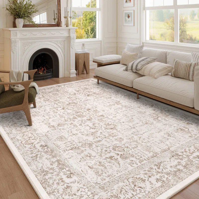 Photo 1 of BERTHMEER 8'x10' Oriental Area Rugs Washable Vintage Rugs for Living Room Farmhouse Dining Room Office Throw Rugs Non-slip, Brown
