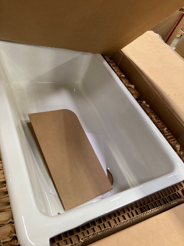 Photo 1 of KOHLER K-5827-0 Whitehaven Farmhouse Self-Trimming Undermount Single-Bowl Sink with Tall Apron, White 9.63 x 21.56 x 32.69 inches