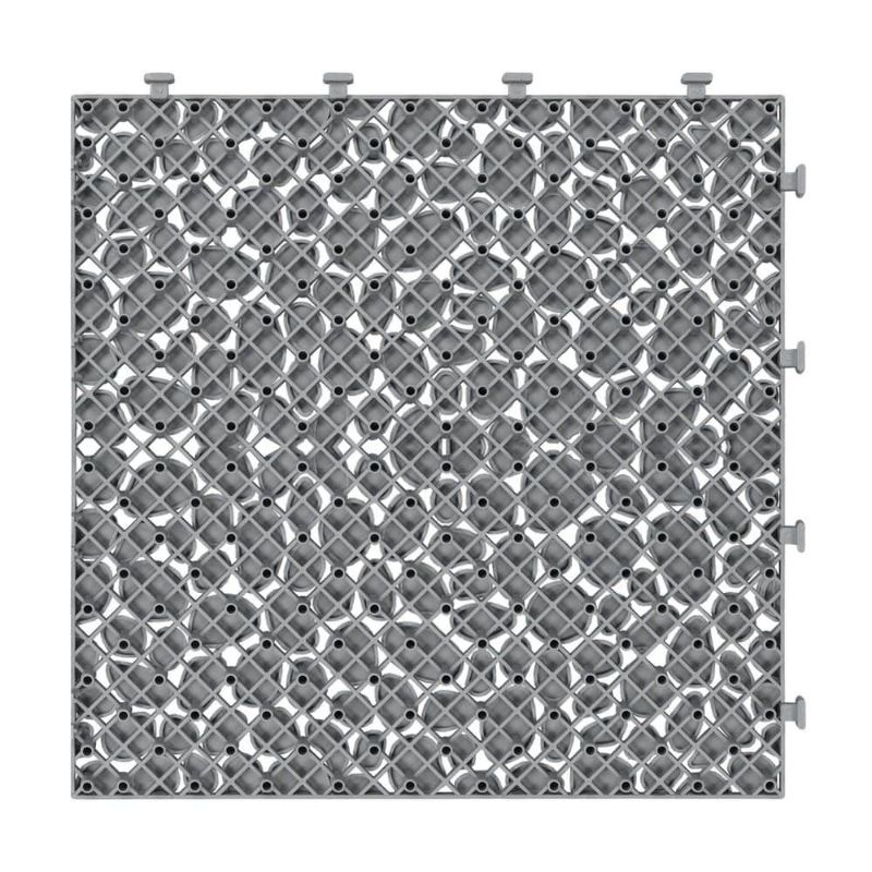 Photo 1 of 1 Ft. X 1 Ft. Gray Interlocking Deck Tiles PVC Waterproof Outdoor All Weather Anti-Slip Bathroom Shower Pack of 24
