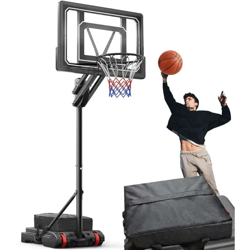 Photo 1 of VIRNAZ 33 in. Portable Basketball Hoop & Goal System for Outdoor Indoor Court 5.5 - 9.5 ft. Easy Height Adjustable with Weight Bag
