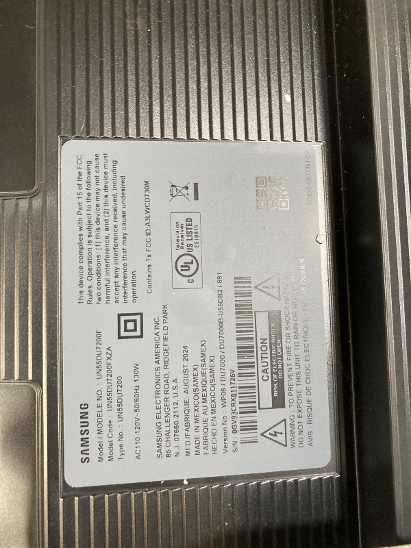 Photo 1 of ***PARTS ONLY***
SAMSUNG 55” Class DU7200B Crystal UHD 4K Smart TV UN55DU7200BXZA 2024