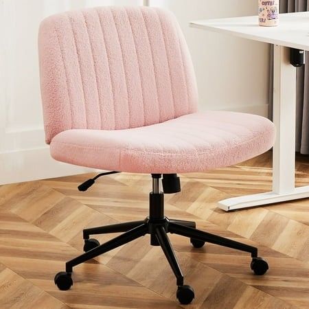 Photo 1 of Office Chair Armless Criss Cross Legged Chair with Wheels Comfy Home Office Desk Chairs Adjustable Swivel Padded Fabric Vanity Task Computer Chair
