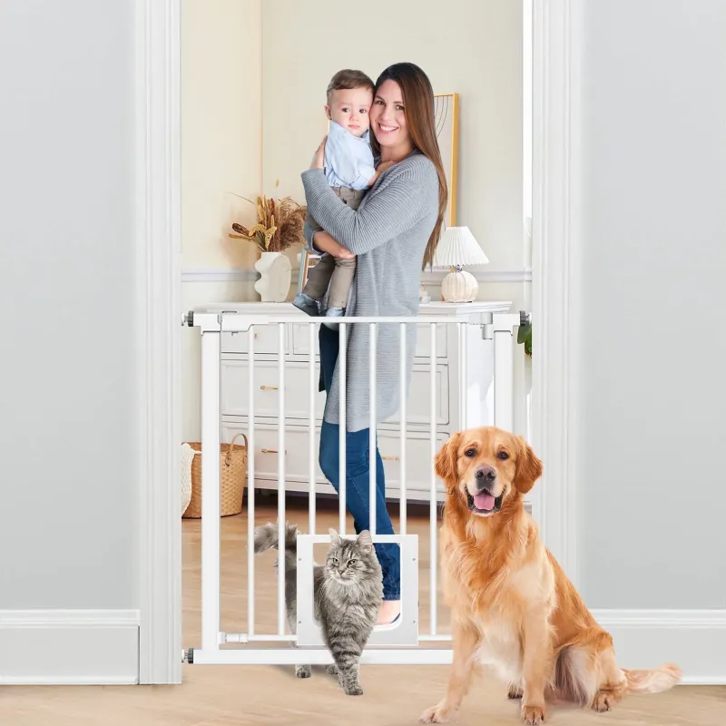Photo 1 of Extra Wide Baby Gate,29.5"-40.6" with Pet Door, Metal Dog Gate for Stairs & Doorways,Pressure Mount Gate for Ages 6 to 36 Months
