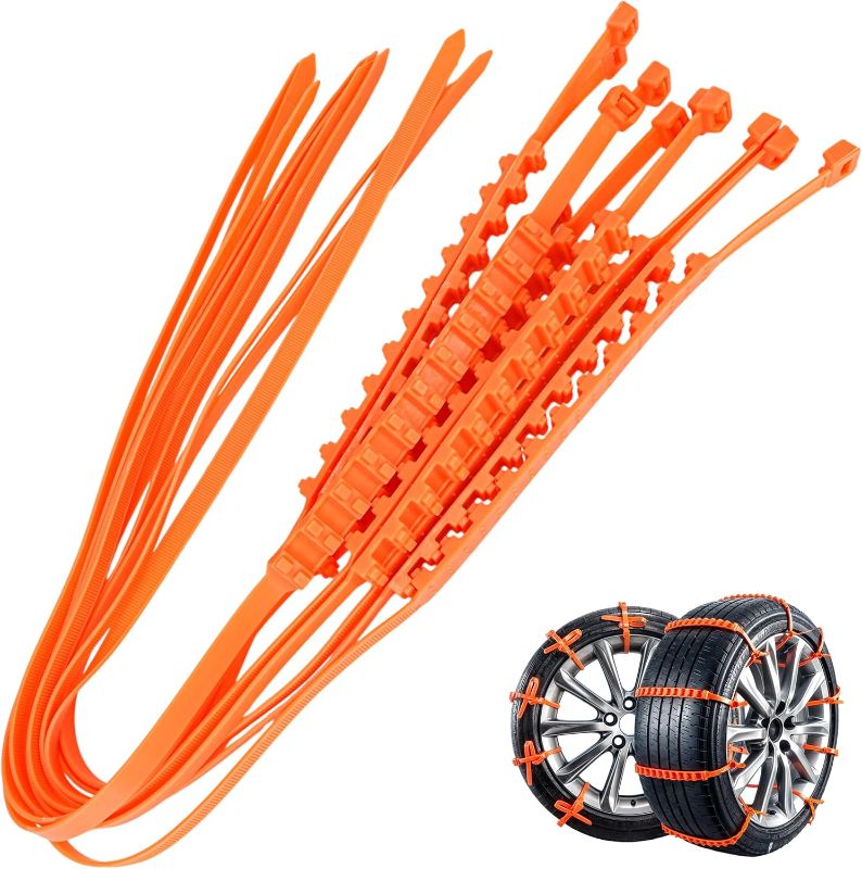 Photo 1 of 10 PCS Adjustable Anti-Slip Tire Zip Ties for Snow Chains | Universal Winter Car Truck SUV Traction Grips | Emergency Mud Survival Multi-Function Security Cable Belts – Orange
