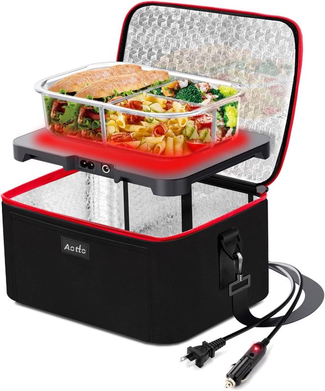 Photo 1 of Aotto Portable Oven, Electric Lunch Box Food Heater - 12V/24V/110V 3-in-1 Car Food Warmer - Heated Lunch Box for Adults - Cook, Reheat & Keep Meals Warm for Car, Truck, Travel, Work, Home - Black Red