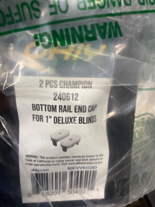 Photo 1 of 2 pcs Champion Bottom Rail End Cap for Cordless 1" Horizontal Deluxe Blinds 240612 White