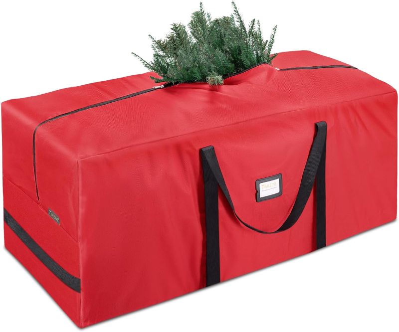 Photo 1 of  Christmas Tree Storage Bag, Heavy Duty 900D Oxford Fabric with Reinforced Handles and Dual Zippers Wide Opening, Extra Large Storage Container for Trees and Decorations (Red)