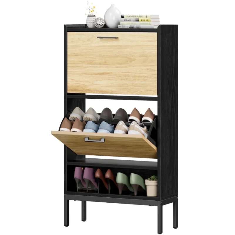 Photo 1 of JOZ Shoe Cabinet with 2 Flip Drawers, Shoe Storage Organizer for Entryway, Hallway, Bedroom, Living Room, Black