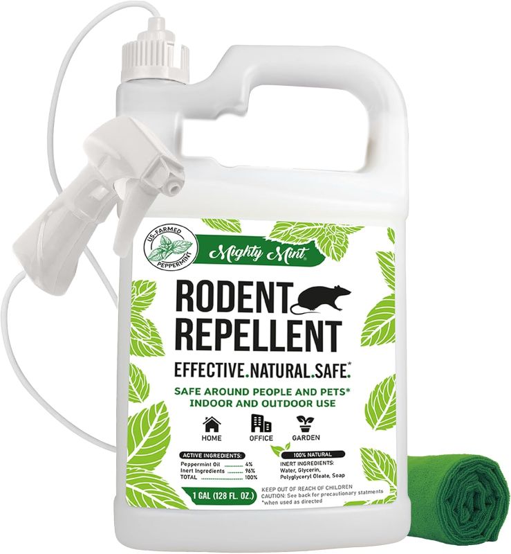 Photo 1 of Mighty Mint Gallon (128 oz) Rodent Natural Peppermint Oil Spray with Cloth