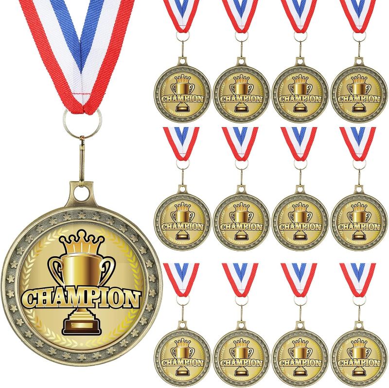 Photo 1 of 12 Sets Champion Awards Medals for Football Baseball Soccer Basketball Softball Player Team MVP Champion Gift with Neck Ribbons