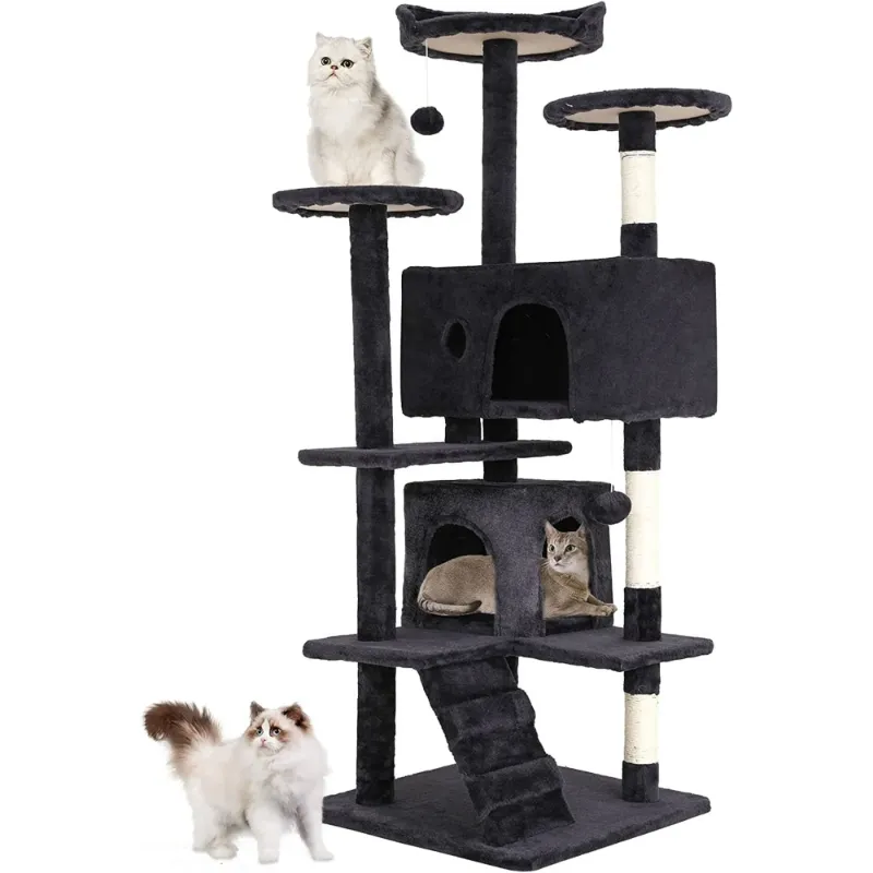 Photo 1 of  54in Cat Tree Tower, Scratch Posts, Condo, Toys, Dark Gray, Perfect for Active Cats