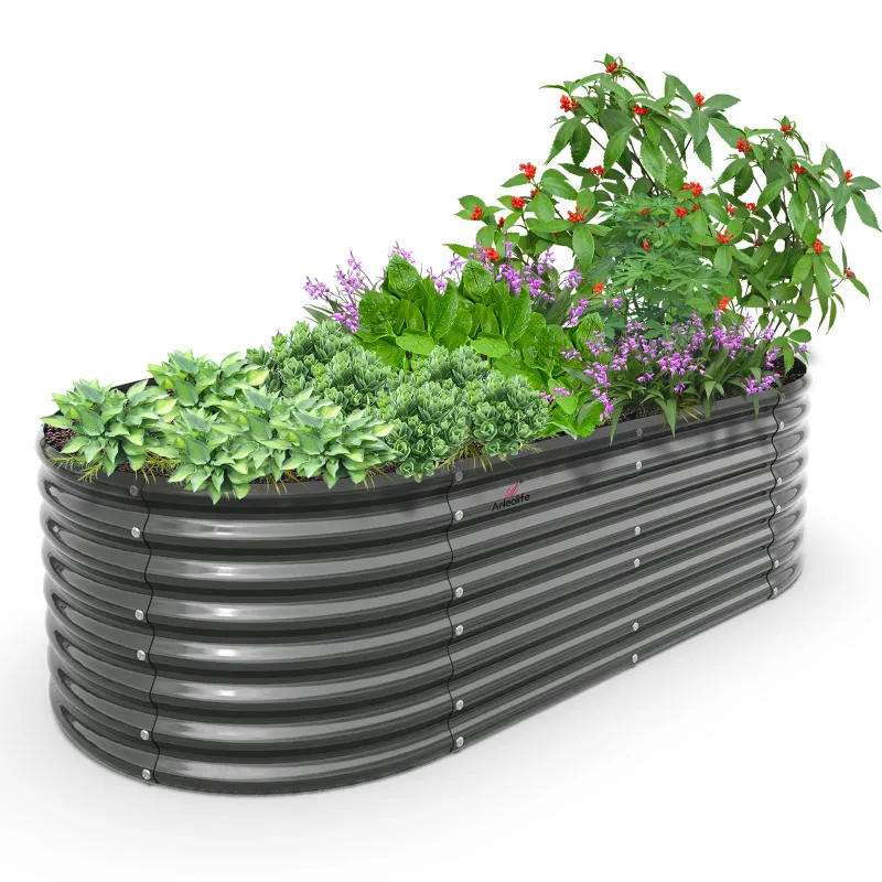 Photo 1 of  Galvanized Raised Garden Bed, Oval Above Ground Modular Metal Outdoor Planter Boxes(Quartz Grey)