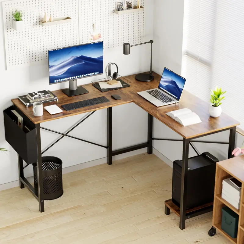 Photo 1 of ***PARTS ONLY***
EDX L Shaped Computer Corner Desk, Gaming Table 50 inch PC Writing Study Desk for Home Office Dorm Small Space, Rust