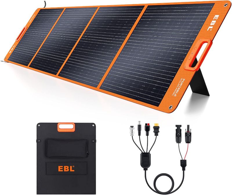 Photo 1 of  EBL 200W Portable Solar Panel for Power Station, Waterproof IP65 Foldable Solar Panel with MC-4 Anderson Output Connector for RV, Camping, Blackout
