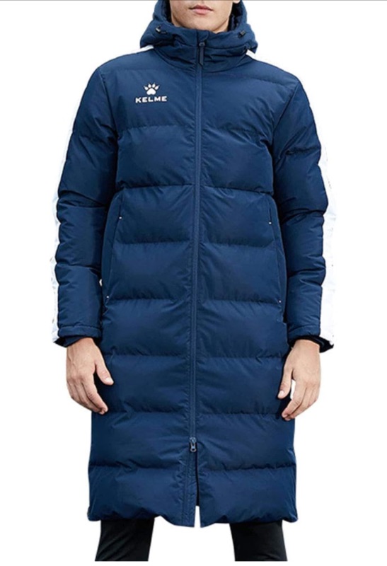 Photo 1 of **size 14** KELME Men's Long Parka Winter Coats, Windproof Hooded Soccer Jacket, Stadium Outdoor Cold Weather Warm Outerwear
