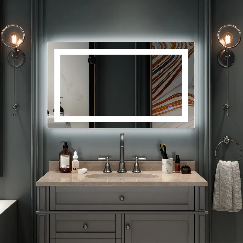 Photo 1 of Ktaxon Wall Mounted Lighted Vanity Mirror LED Bathroom Mirror Anti Fog and IP67 Waterproof, Rectangle 40"x24" Silver
