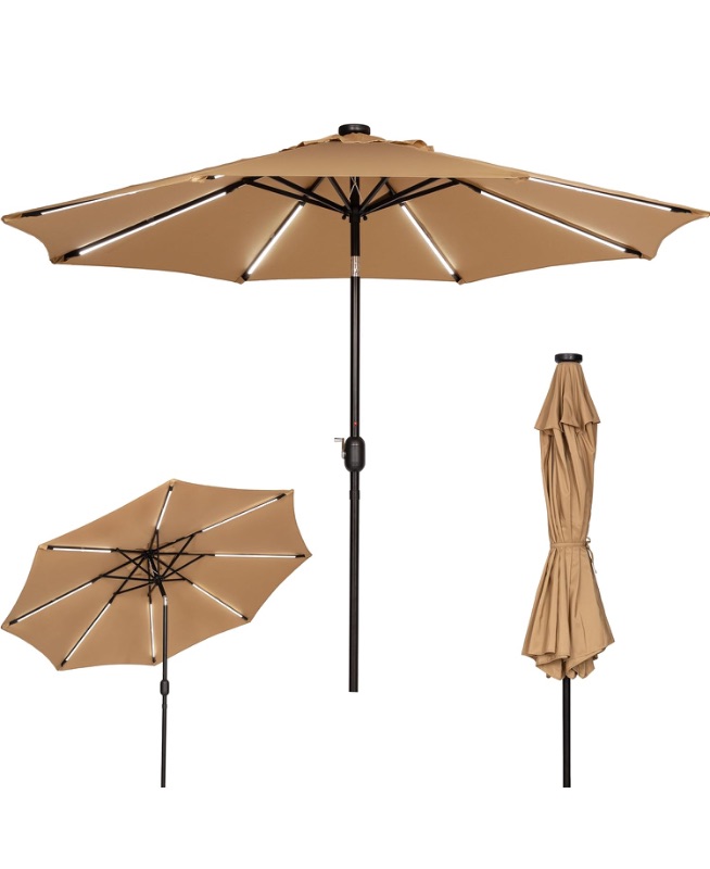Photo 1 of ***MISSING BOTTOM POLE**Sunnyglade 9FT Outdoor Solar LED Lighted Patio Umbrella with 8 LED Strip Lights & 8 Ribs, Convenient Crank Lift System