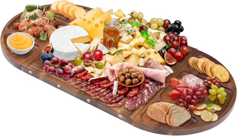 Photo 1 of 26" Large Charcuterie Boards Set with 5Pcs Cheese Knives, 3 Part Long & Round Magnetic Cheese Boards - Acacia Wood Grazing Board for Bridal Shower, House warming Gifts New Home, Wedding Gifts