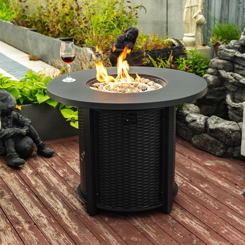 Photo 1 of ***PARTS ONLY***
32inch Round Steel Fire Pit Table with Steel Lid and Lava Rocks