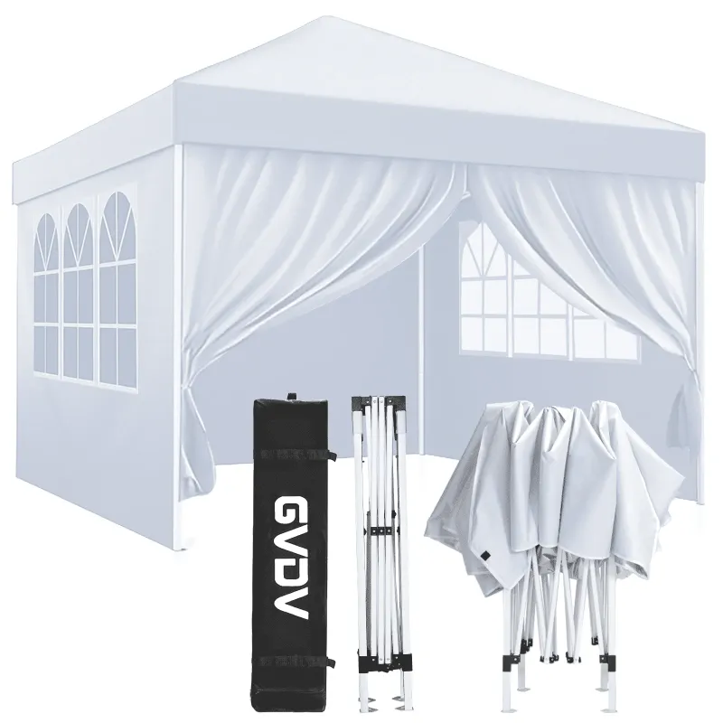 Photo 1 of 10'x10' Pop Up Canopy tent with Sidewalls, GVDV Portable Instant Canopy, Outdoor Canopy Event Tent, Waterproo, White
