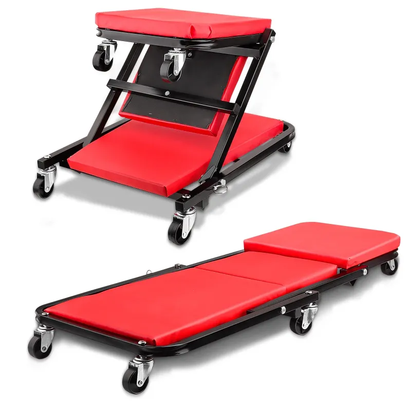 Photo 1 of 40 inch Foldable Creeper Seat, 2 in 1 Rolling Folding Car Creeper/Stool, 6 Pcs 2" Casters, 330 Lbs Weight Capacity,Wheels for Garage?Shop?Auto Repair?Lay Down or Sit?Red?