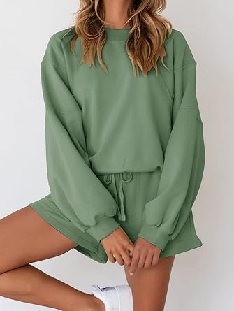 Photo 1 of ***ARMY GREEN, PANTS NOT SHORTS***    MEROKEETY Women's 2025 Fall Oversized Batwing Sleeve Lounge Sets Casual Top and Shorts 2 Piece Outfits Sweatsuit LARGE
