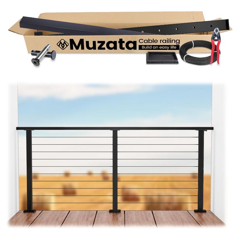 Photo 1 of ***ITEM IS SIMILAR NOT EXACT, UNSURE OF EXACT MEASURMENTS***  Muzata 3'-6'6" Complete Black Cable Railing Kit 36 Inch Cable Railing System for Decks with Post Handrail Length Adjustable Easy DIY with User Guide Complete Set RCS2 BH4S
