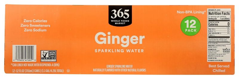 Photo 1 of 365 by Whole Foods Market, Sparkling Ginger Water 12Pk Cans, 12 Fl Oz