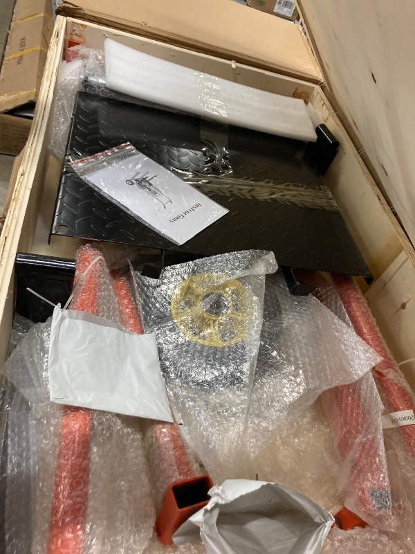 Photo 1 of Legines Foldable Hydraulic Material Lift Manual Lift Stacker Forklift Pallet Stakcer 450 lbs Capacity 36" Lift Height with Adjustable Forks and Fixed Legs (Pneumatic Tire Wheel)