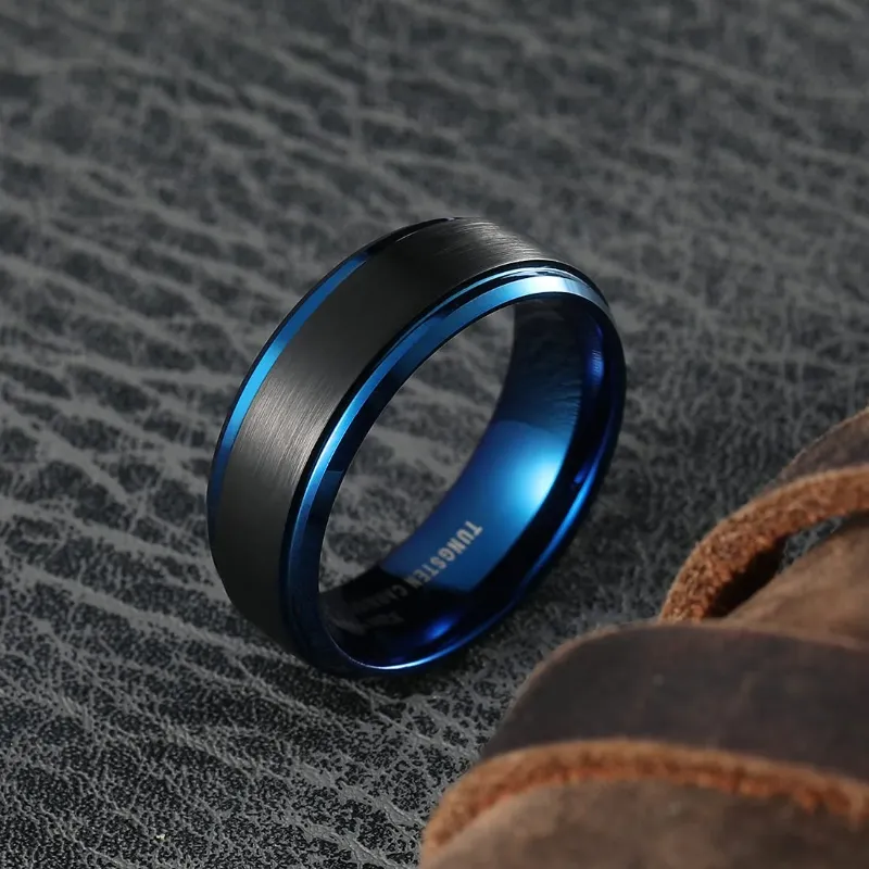 Photo 1 of ***size 11*** King Will Basic Tungsten Ring for Men 8mm Blue Tungsten Wedding Band Matte Brushed Finish
