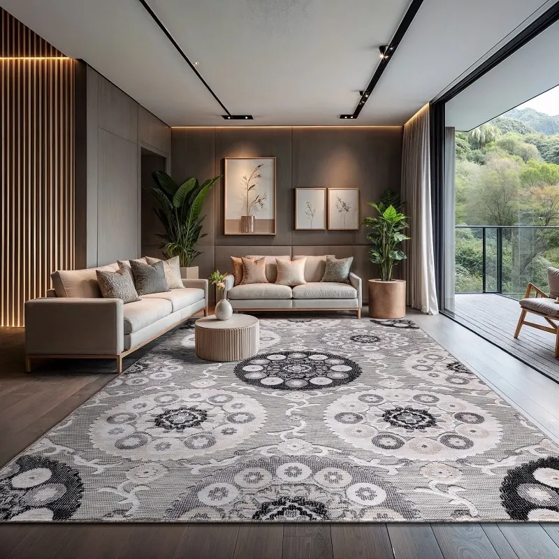 Photo 1 of CAMILSON Spring Bohemian Medallion Floral Easy-Cleaning Non-Shedding Washable Outdoor Indoor Area Rug Gray 
