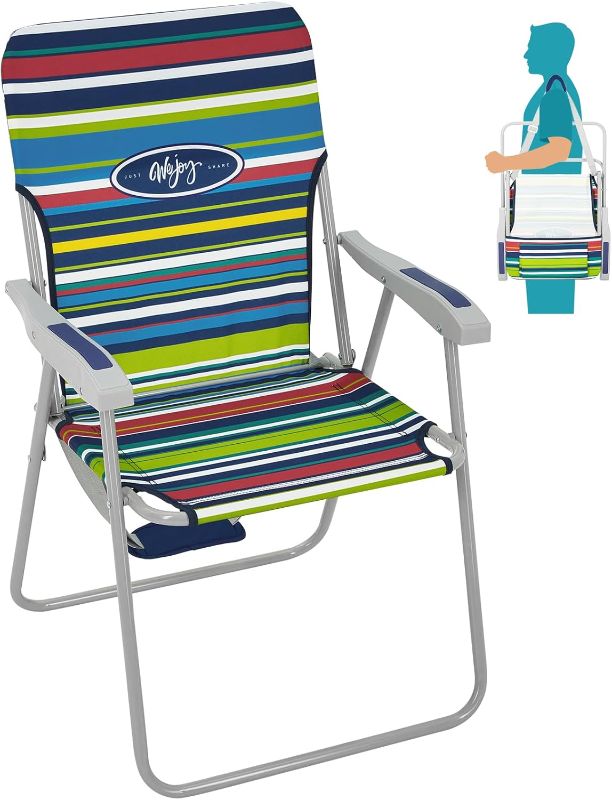Photo 1 of #WEJOY Folding Beach Chair for Adults, Lightweight Beach Chair with Shoulder Straps, High Back Camping Chairs with Hard Armrest, Supports 300lbs for Outdoor Lawn Concert (Red Blue Green)