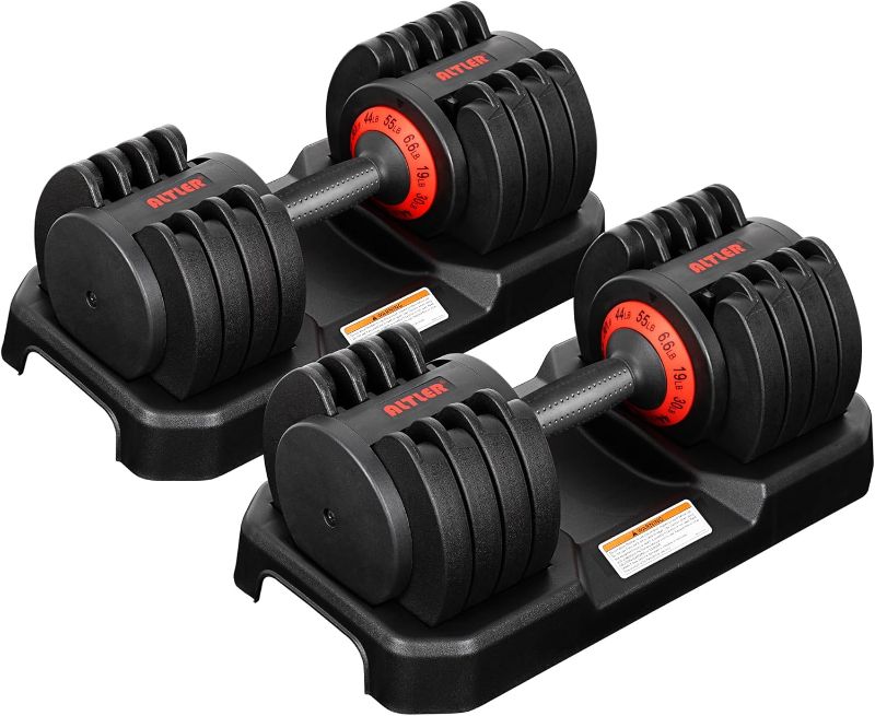 Photo 1 of Adjustable 55LB Dumbbell Set With Tray for Workout Strength Training Fitness, Weight Dial With Anti-Slip Handle and Weight Plate for Home Exercise