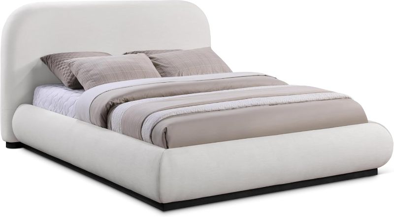 Photo 1 of Meridian Furniture B1212Cream-Q Vaughn Collection Modern | Contemporary Queen Bed with Rich Cream Linen Textured Fabric, Black Finish Solid Wood Base, 74" W x 93" D x 44.5" H, Cream, Queen