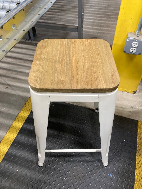 Photo 1 of Barstools Set of 6 White Metal Bar Stools Industrial Modern Bar Chairs with Wood Top for Kitchen Island Counter Height Cafe Resturant Stools, 24 inch