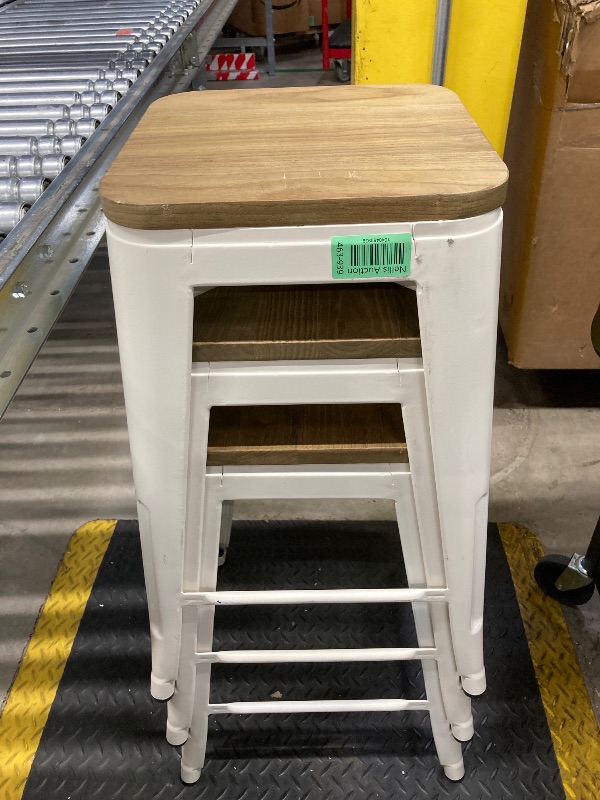 Photo 1 of Barstools Set of 6 White Metal Bar Stools Industrial Modern Bar Chairs with Wood Top for Kitchen Island Counter Height Cafe Resturant Stools, 24 inch