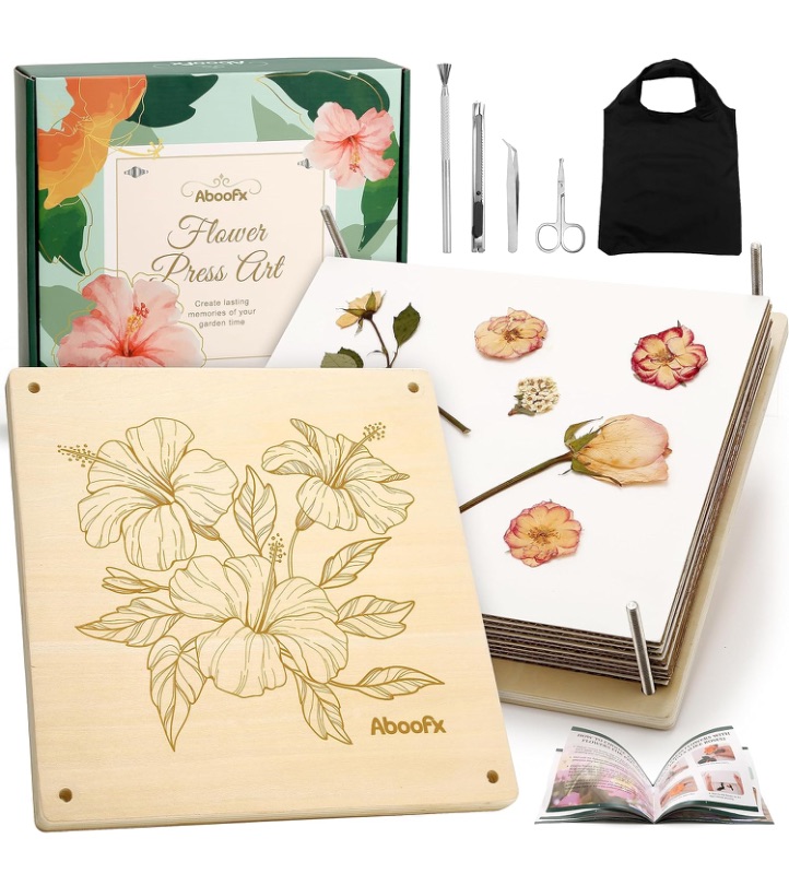 Photo 1 of Aboofx Flower Press Kit, Craft Kits 11"x11" 10 Layers Wooden Flower Pressing Kit for Crafts Pressed Flowers and Plant for DIY Art, Preservation for Bookmark Frame Wedding Flower Drying
