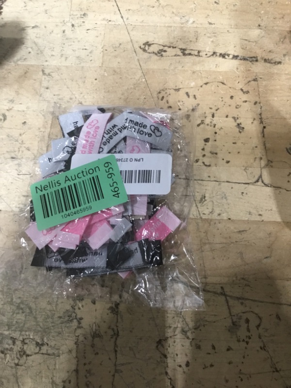 Photo 1 of 120 Pieces Personalized Sewing Labels Sew on Clothing Labels Handmade Interlocking Heart Pattern Label Tags for Handmade Items Clothes, White, Black, Pink, Brown